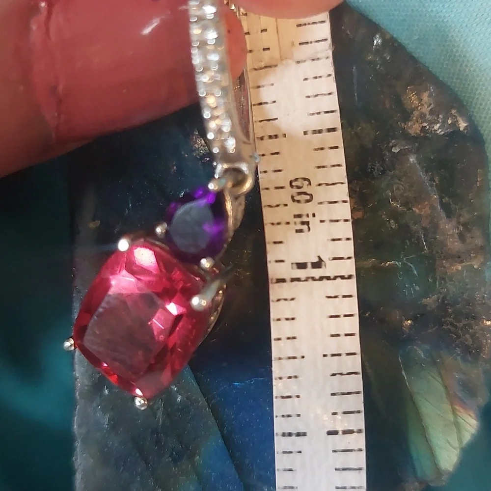 Red spinel and amethyst platinum plated earrings - Picture 6 of 6